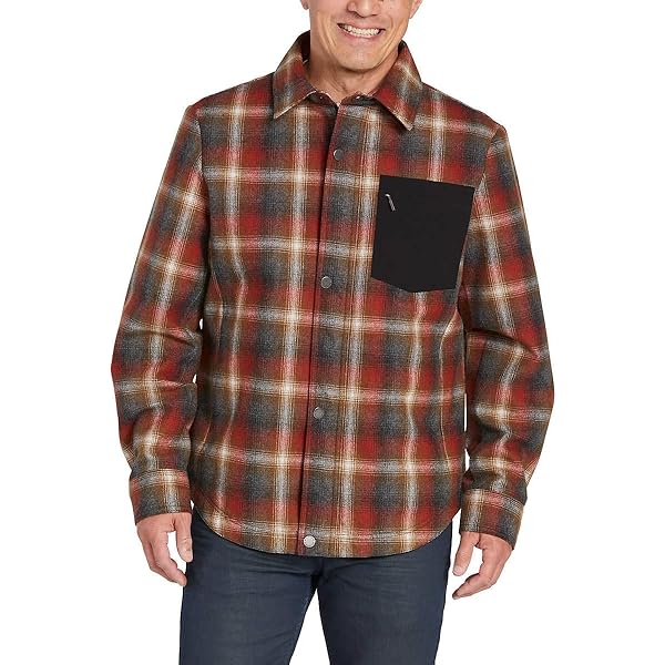 Pendleton Men's Quilted CPO Wool Shirt Jacket, Copper/Grey